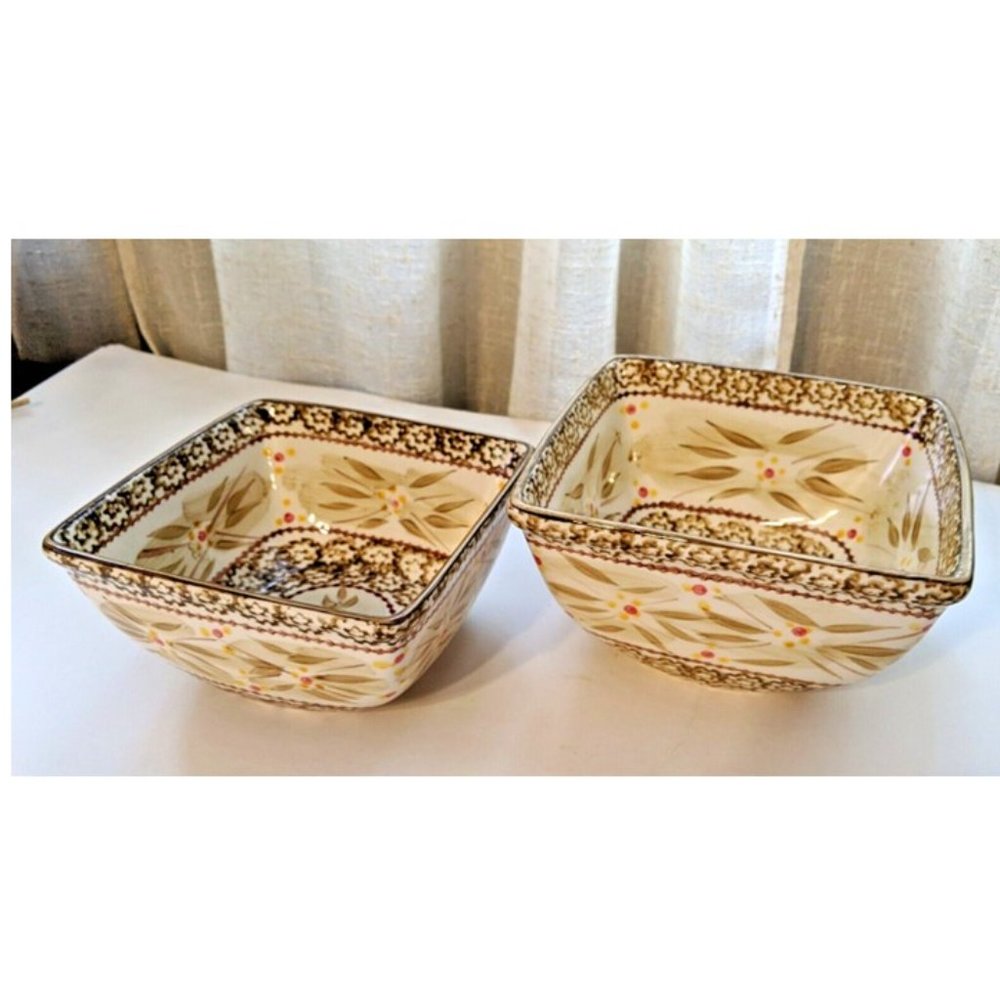 Temp-Tations Tara Presentable Ovenware Old World Cranberry Square Bowls 1+1.5 Qt
